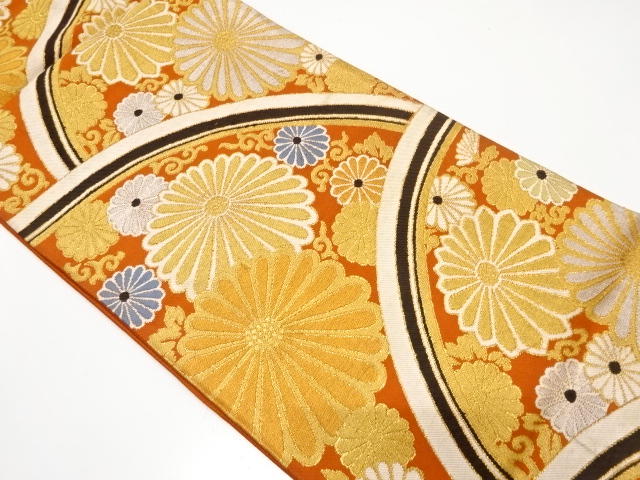 アンティーク　山並に菊唐草模様織り出し袋帯（材料）